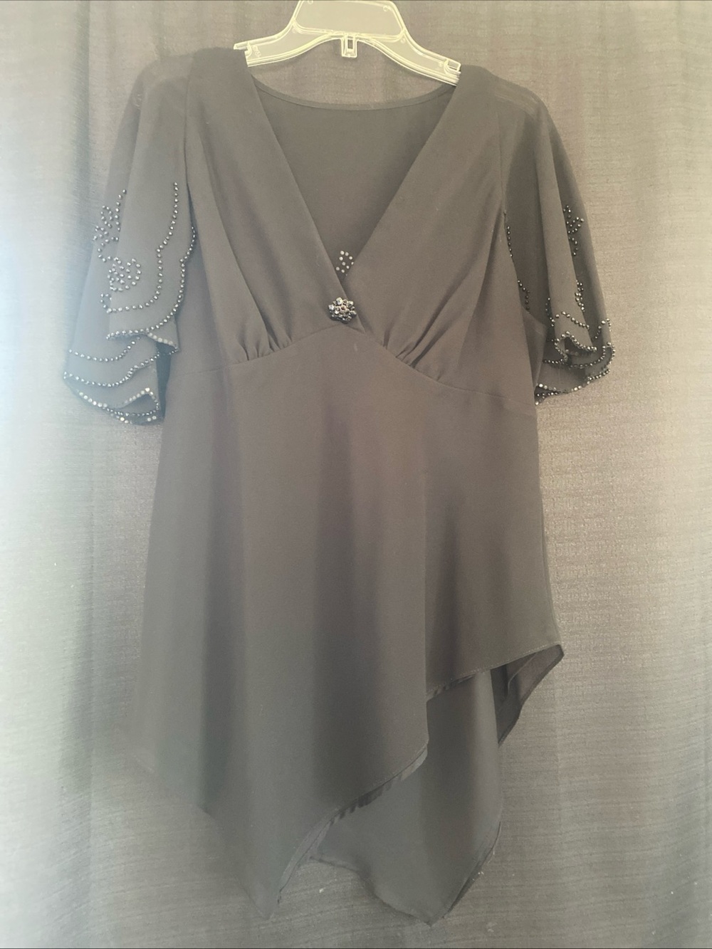 J.R. Nites Vintage 90s Black Beaded Handkerchief Hem Top Whimsigoth 14